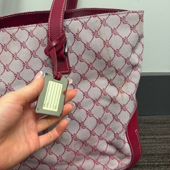 Ralph Lauren Wine Red Tote Bag with RLL Monogram Leather Silver Hardware - Picture 3 of 14